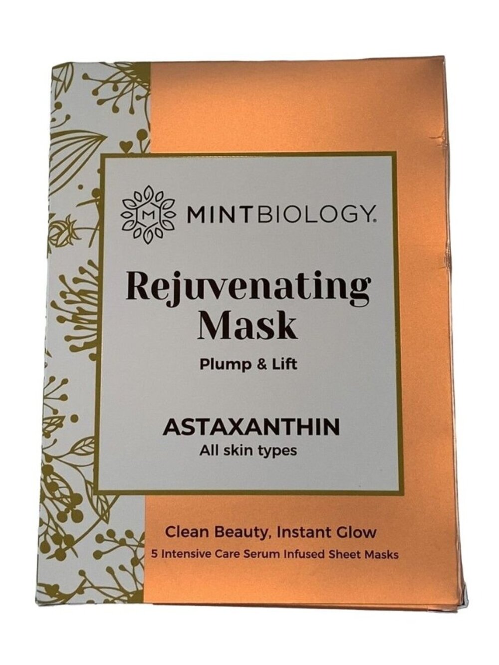 MintBiology Rejuvenating Mask Plump & Lift Astaxanthin 5 Masks Serum Infused NEW